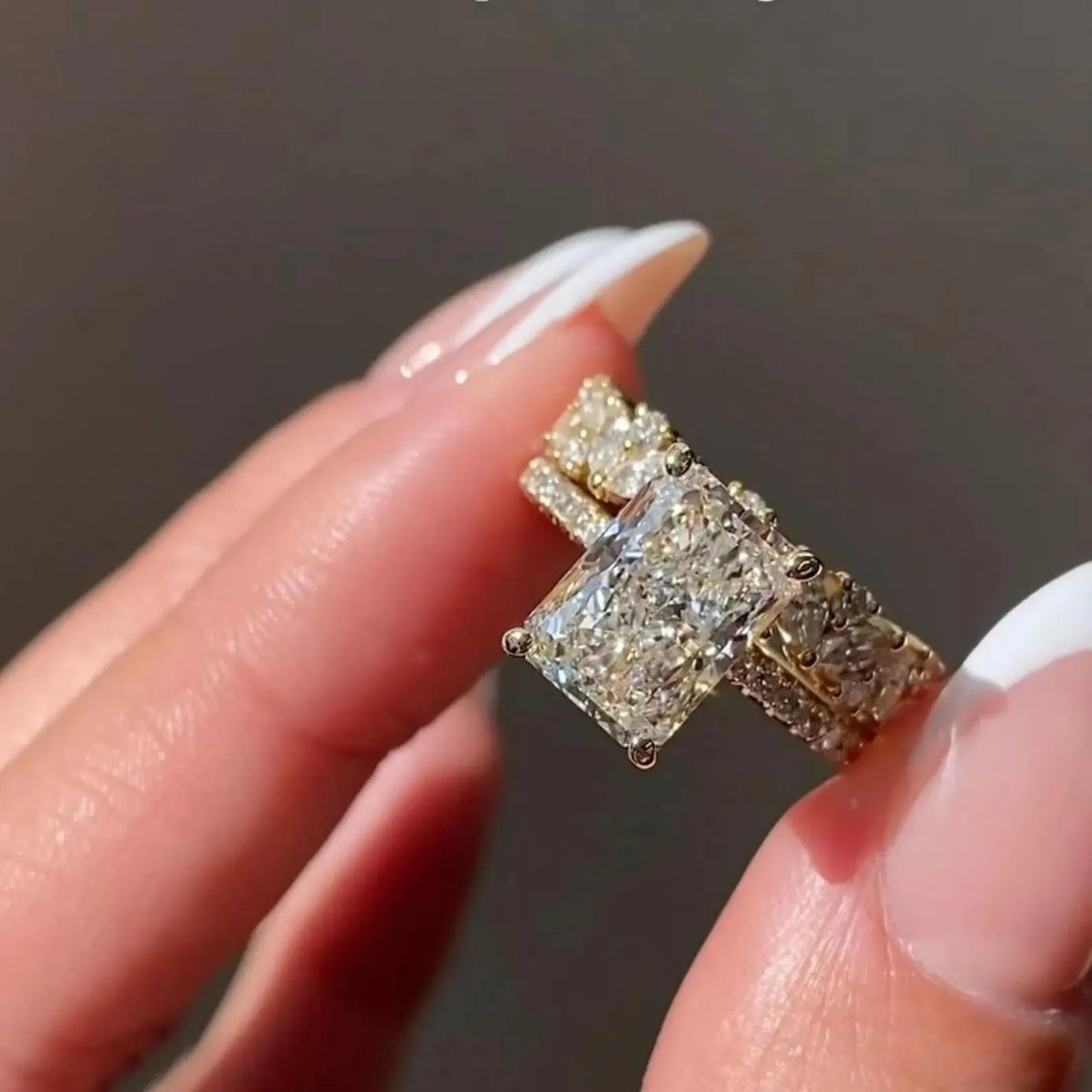 3 CT Radiant Cut Moissanite or Lab Grown Diamond Engagement Ring Set, 14K Gold Bridal Wedding Ring Set