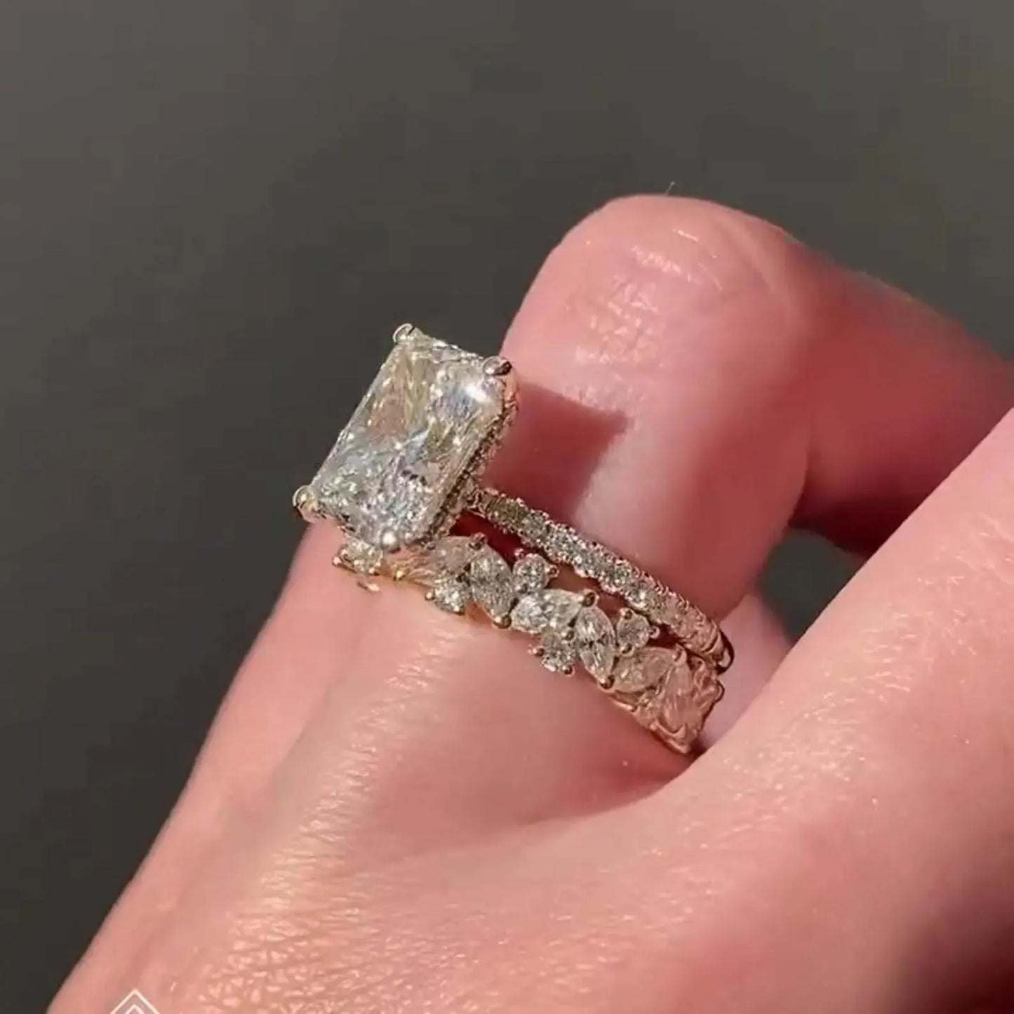 3 CT Radiant Cut Moissanite or Lab Grown Diamond Engagement Ring Set, 14K Gold Bridal Wedding Ring Set