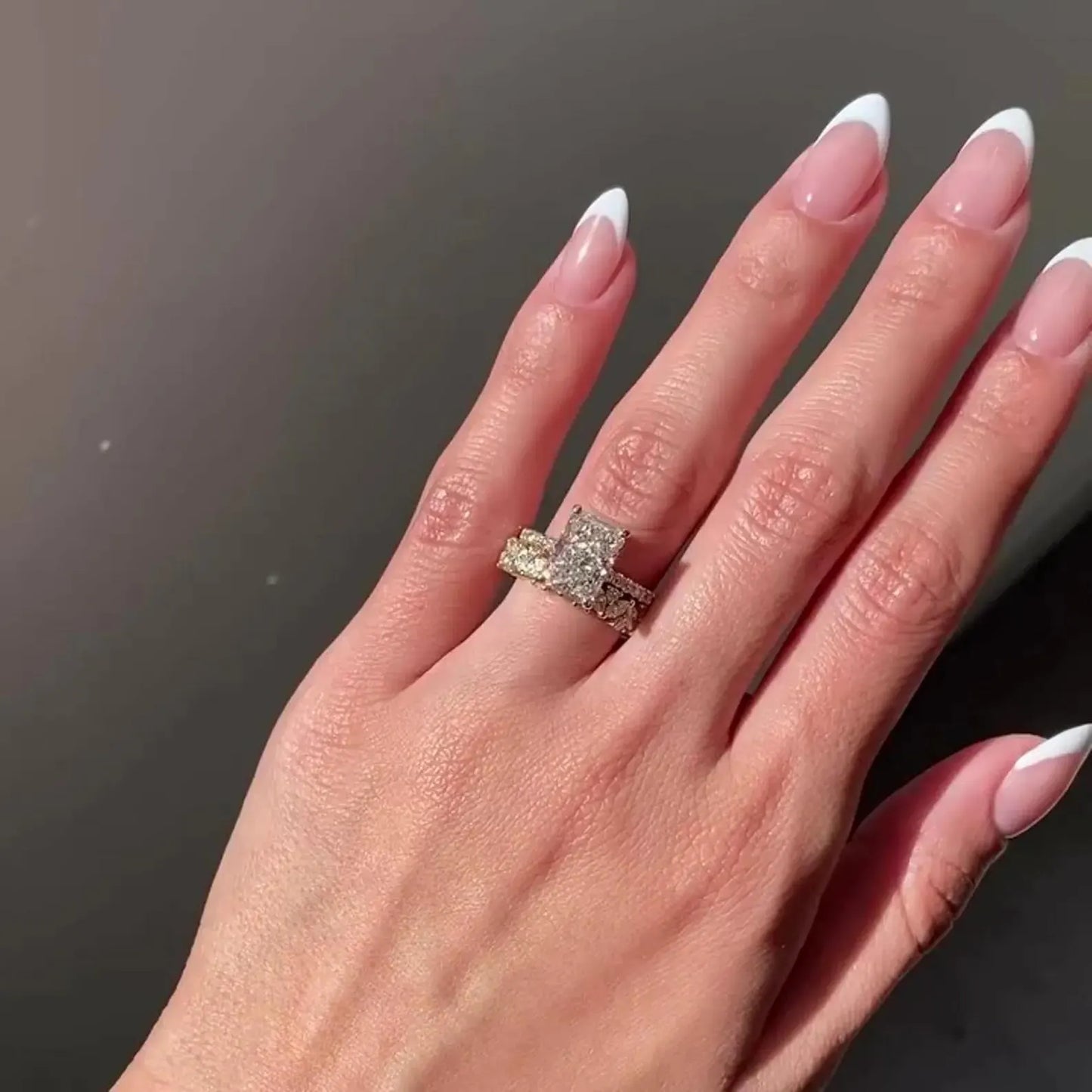 3 CT Radiant Cut Moissanite or Lab Grown Diamond Engagement Ring Set, 14K Gold Bridal Wedding Ring Set