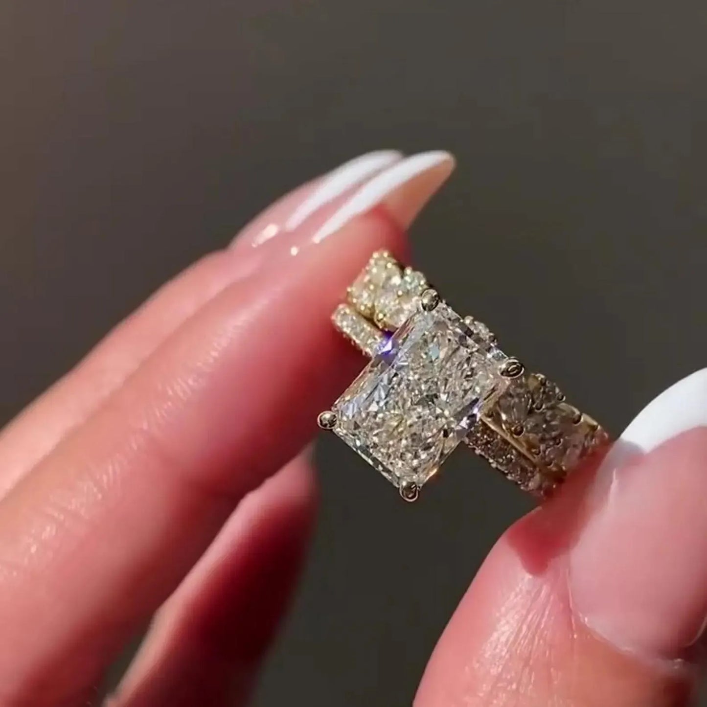 3 CT Radiant Cut Moissanite or Lab Grown Diamond Engagement Ring Set, 14K Gold Bridal Wedding Ring Set