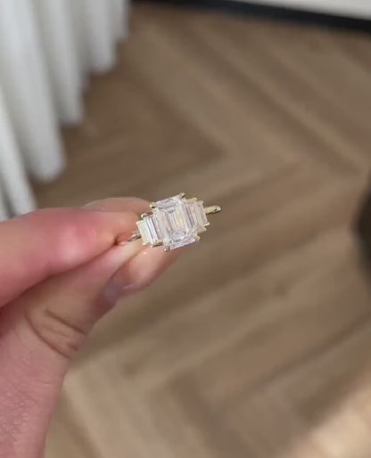 Five Stone Moissanite Engagement Ring Emerald Cut Engagement Ring Five Stone Engagement Ring Moissanite Five Stone Emerald Cut Ring