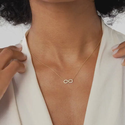 Diamond Infinity Necklace 14K Solid Gold | Micro Pave Round Cut Diamond Pendant | Eternal Love Symbol Jewelry