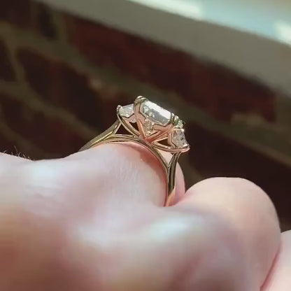 4 CT Emerald Cut Moissanite Three Stone Engagement Ring, 14K Gold Lab Grown Diamond Ring