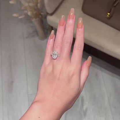 7 CT Oval Cut Moissanite Engagement Ring – Hidden Halo 14K White Gold Bridal Ring