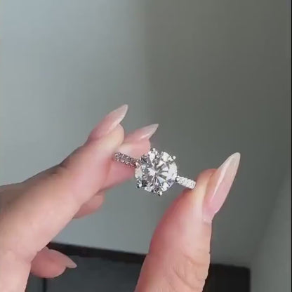 3 CT Round Cut Moissanite Diamond Engagement Ring, 14K Solid Gold Lab Grown Diamond Ring