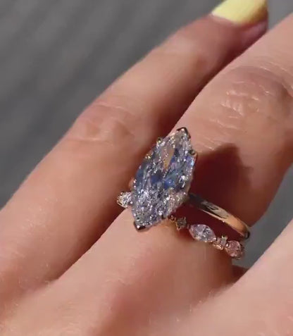 2.5 CT Marquise Cut Moissanite Engagement Ring Set Marquise Bridal Ring Set 14K Gold Wedding Ring Set Anniversary Ring Set For Women