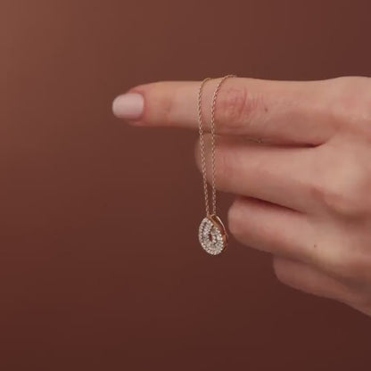 Teardrop Moissanite & Lab Grown Diamond Pendant Necklace in 14K Gold – Double Halo Pear Charm