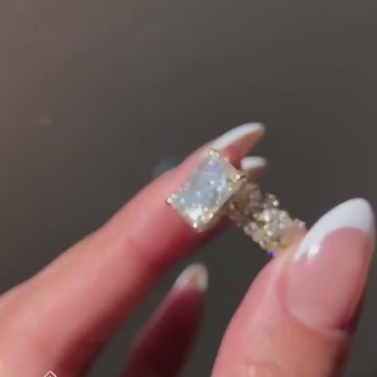 3 CT Radiant Cut Moissanite or Lab Grown Diamond Engagement Ring Set, 14K Gold Bridal Wedding Ring Set