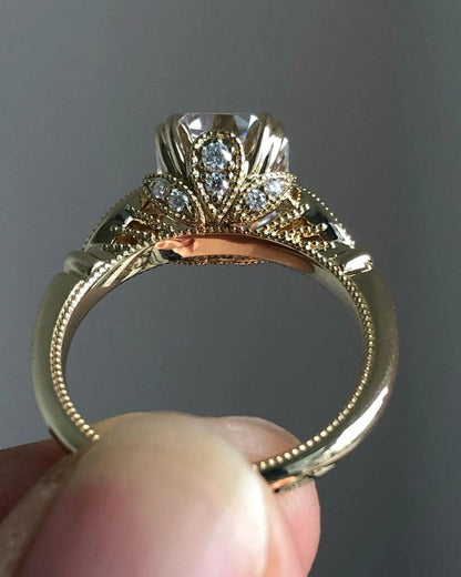 4 CT Emerald Cut Moissanite or Lab Grown Diamond Engagement Ring, Vintage Art Deco 14K Gold Bridal Ring