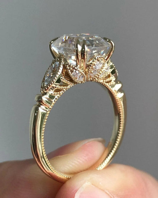 4 CT Emerald Cut Moissanite or Lab Grown Diamond Engagement Ring, Vintage Art Deco 14K Gold Bridal Ring