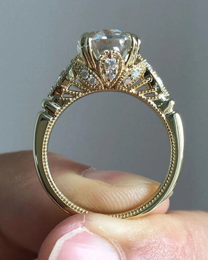 4 CT Emerald Cut Moissanite or Lab Grown Diamond Engagement Ring, Vintage Art Deco 14K Gold Bridal Ring