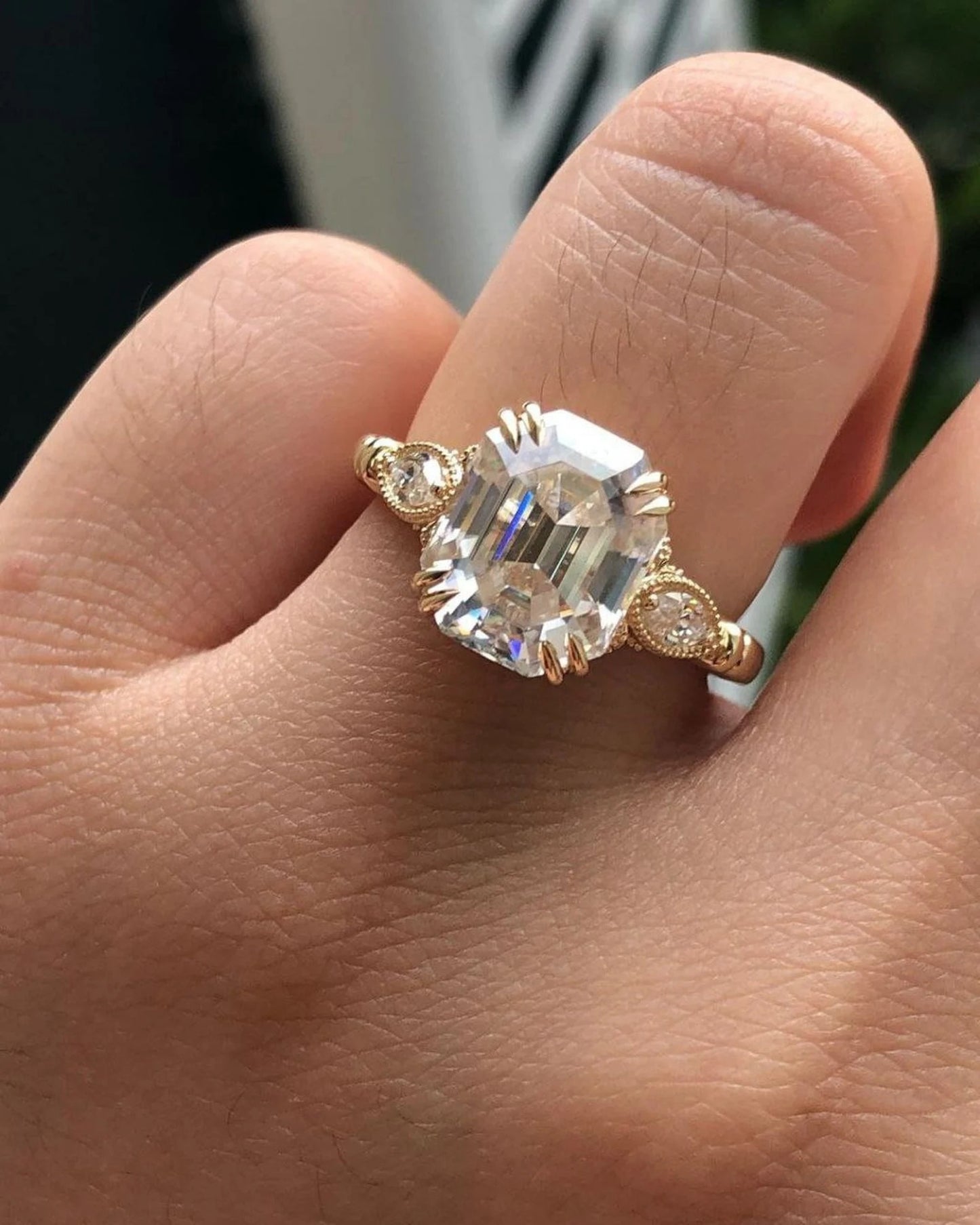 4 CT Emerald Cut Moissanite or Lab Grown Diamond Engagement Ring, Vintage Art Deco 14K Gold Bridal Ring