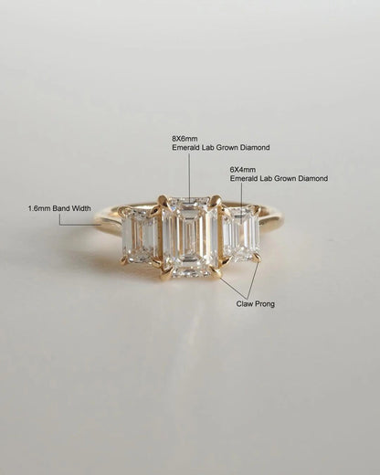 3 CT Emerald Cut Three Stone Moissanite Ring in 14K Gold – Elegant Vintage-Inspired Engagement Ring