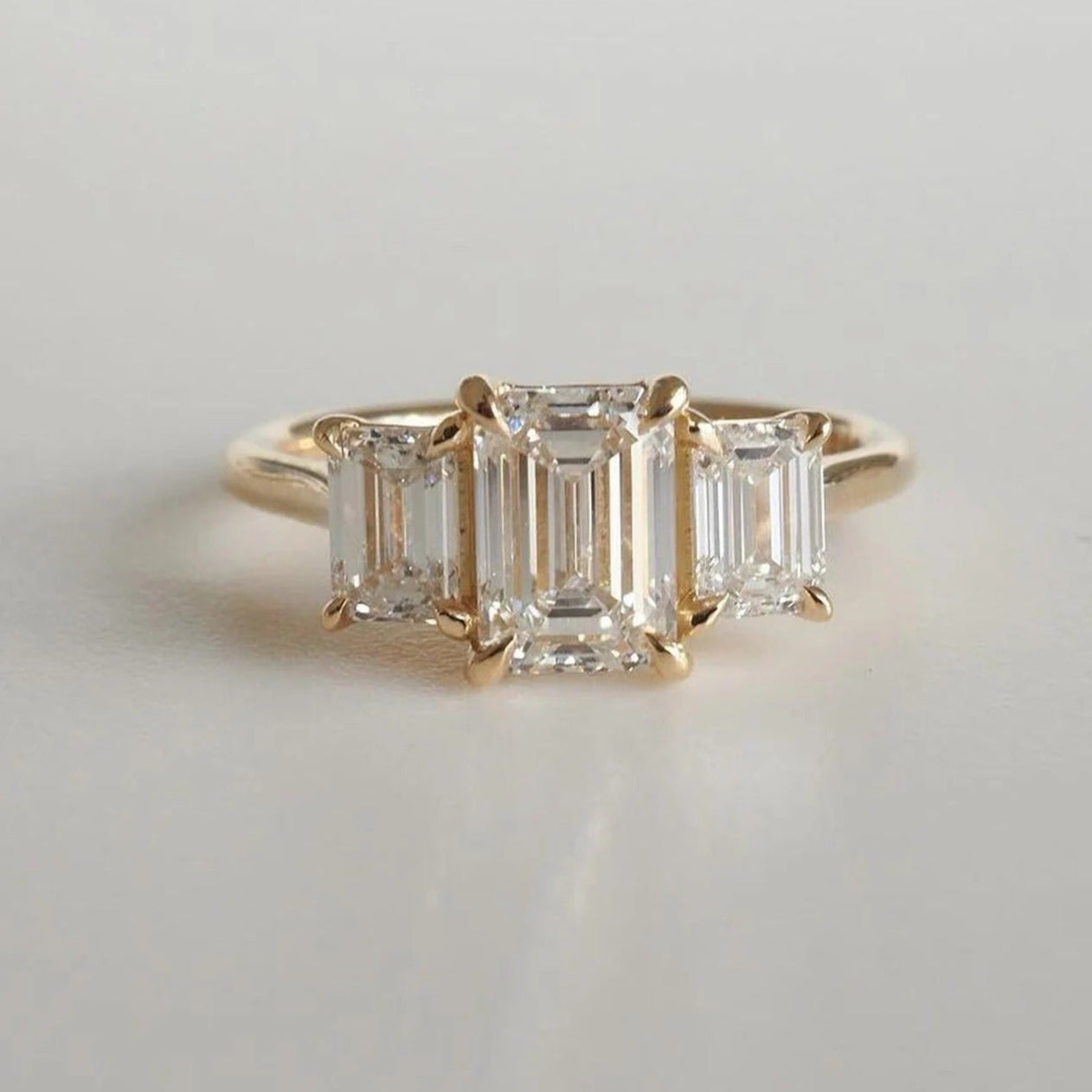 3 CT Emerald Cut Three Stone Moissanite Ring in 14K Gold – Elegant Vintage-Inspired Engagement Ring