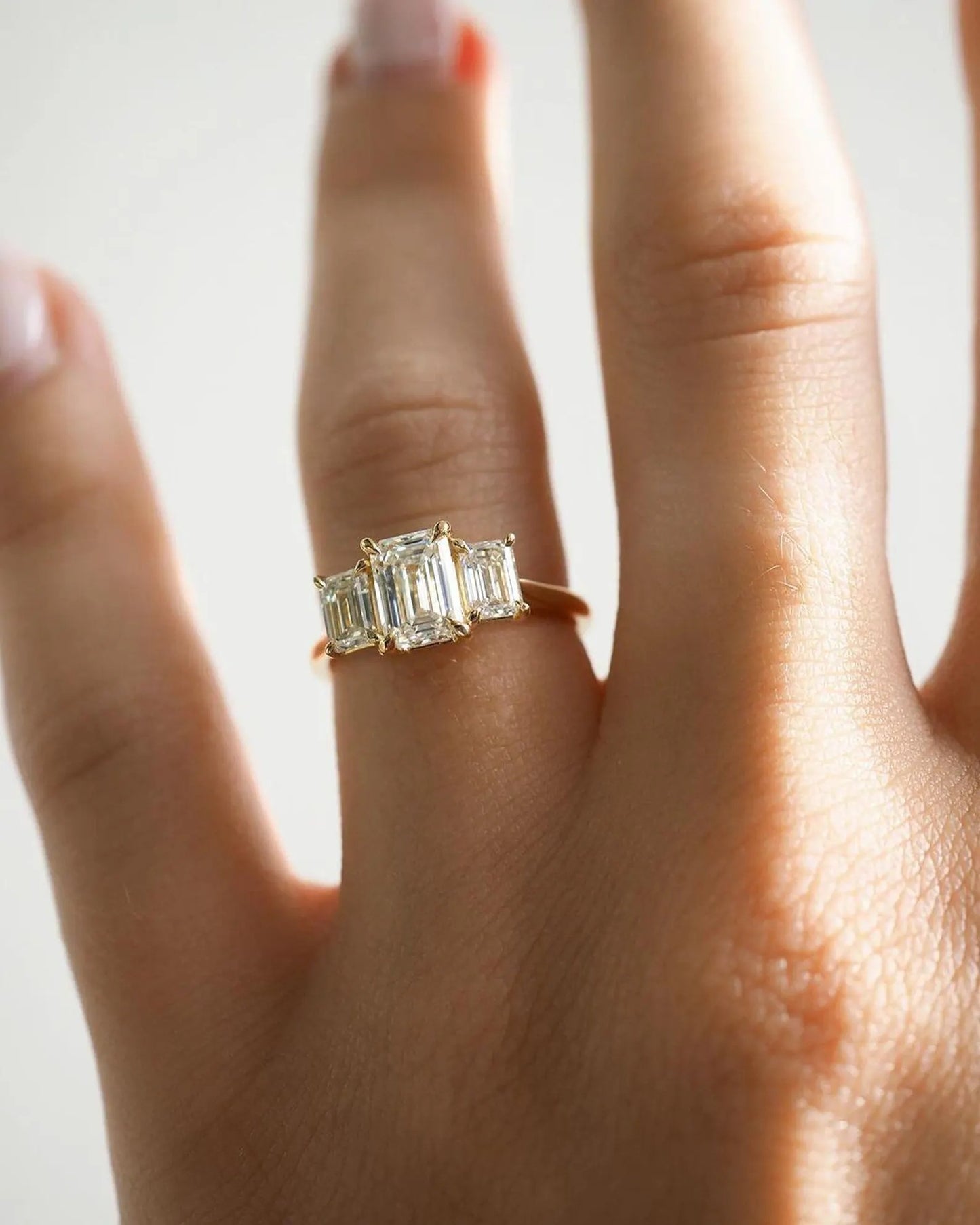 3 CT Emerald Cut Three Stone Moissanite Ring in 14K Gold – Elegant Vintage-Inspired Engagement Ring
