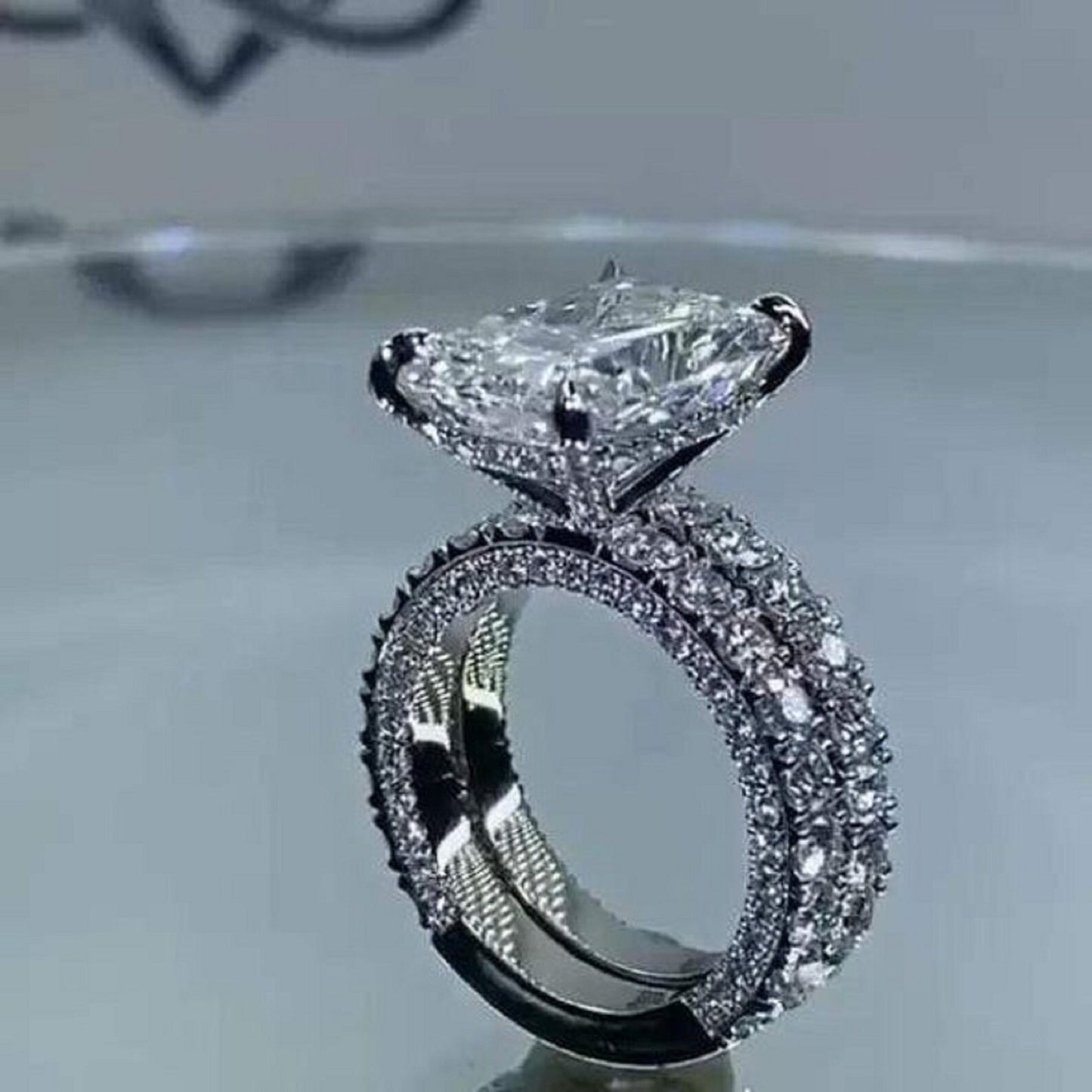 4 CT Radiant Cut Moissanite or Lab Grown Diamond Engagement Ring Set, Hidden Halo 14K Gold Bridal Wedding Rings