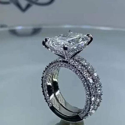 4 CT Radiant Cut Moissanite or Lab Grown Diamond Engagement Ring Set, Hidden Halo 14K Gold Bridal Wedding Rings