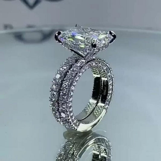4 CT Radiant Cut Moissanite or Lab Grown Diamond Engagement Ring Set, Hidden Halo 14K Gold Bridal Wedding Rings