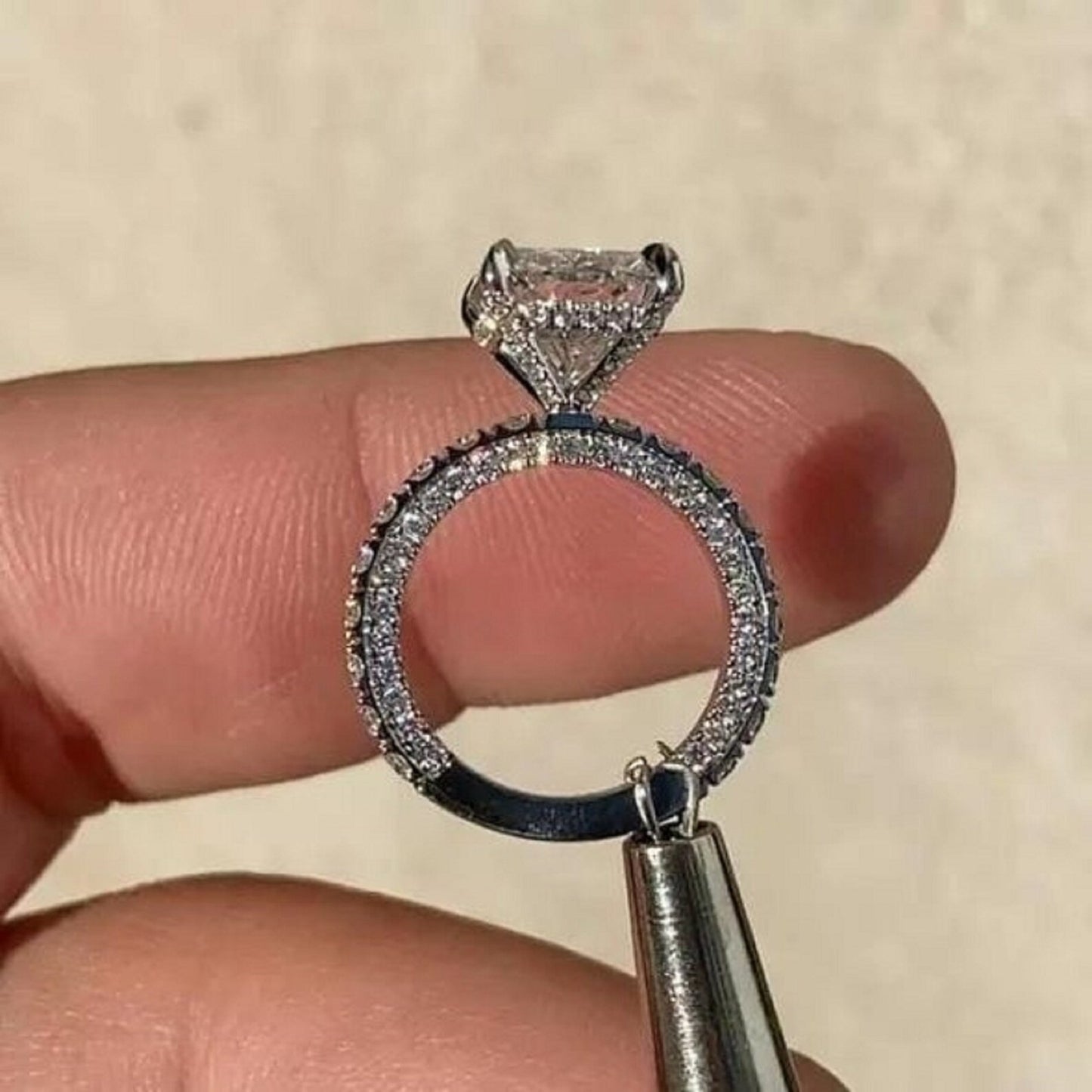 4 CT Radiant Cut Moissanite or Lab Grown Diamond Engagement Ring Set, Hidden Halo 14K Gold Bridal Wedding Rings