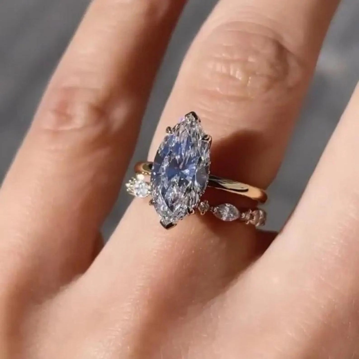 2.5 CT Marquise Cut Moissanite Engagement Ring Set Marquise Bridal Ring Set 14K Gold Wedding Ring Set Anniversary Ring Set For Women