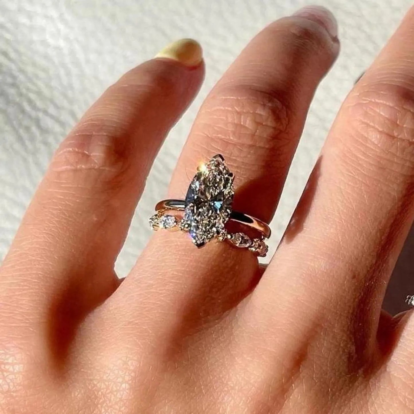 2.5 CT Marquise Cut Moissanite Engagement Ring Set Marquise Bridal Ring Set 14K Gold Wedding Ring Set Anniversary Ring Set For Women