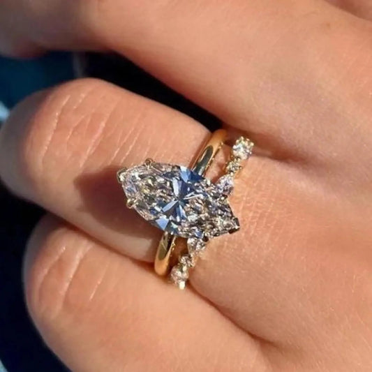 2.5 CT Marquise Cut Moissanite Engagement Ring Set Marquise Bridal Ring Set 14K Gold Wedding Ring Set Anniversary Ring Set For Women