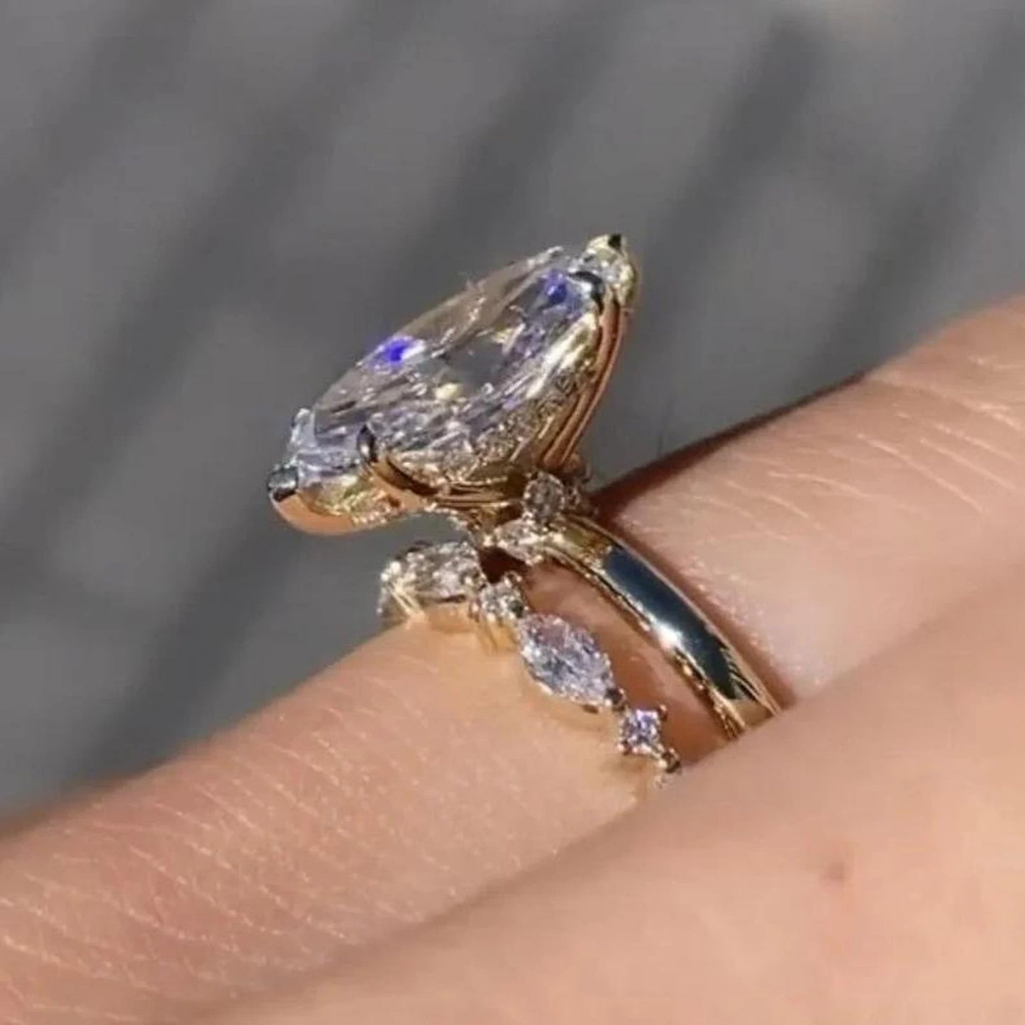 2.5 CT Marquise Cut Moissanite Engagement Ring Set Marquise Bridal Ring Set 14K Gold Wedding Ring Set Anniversary Ring Set For Women