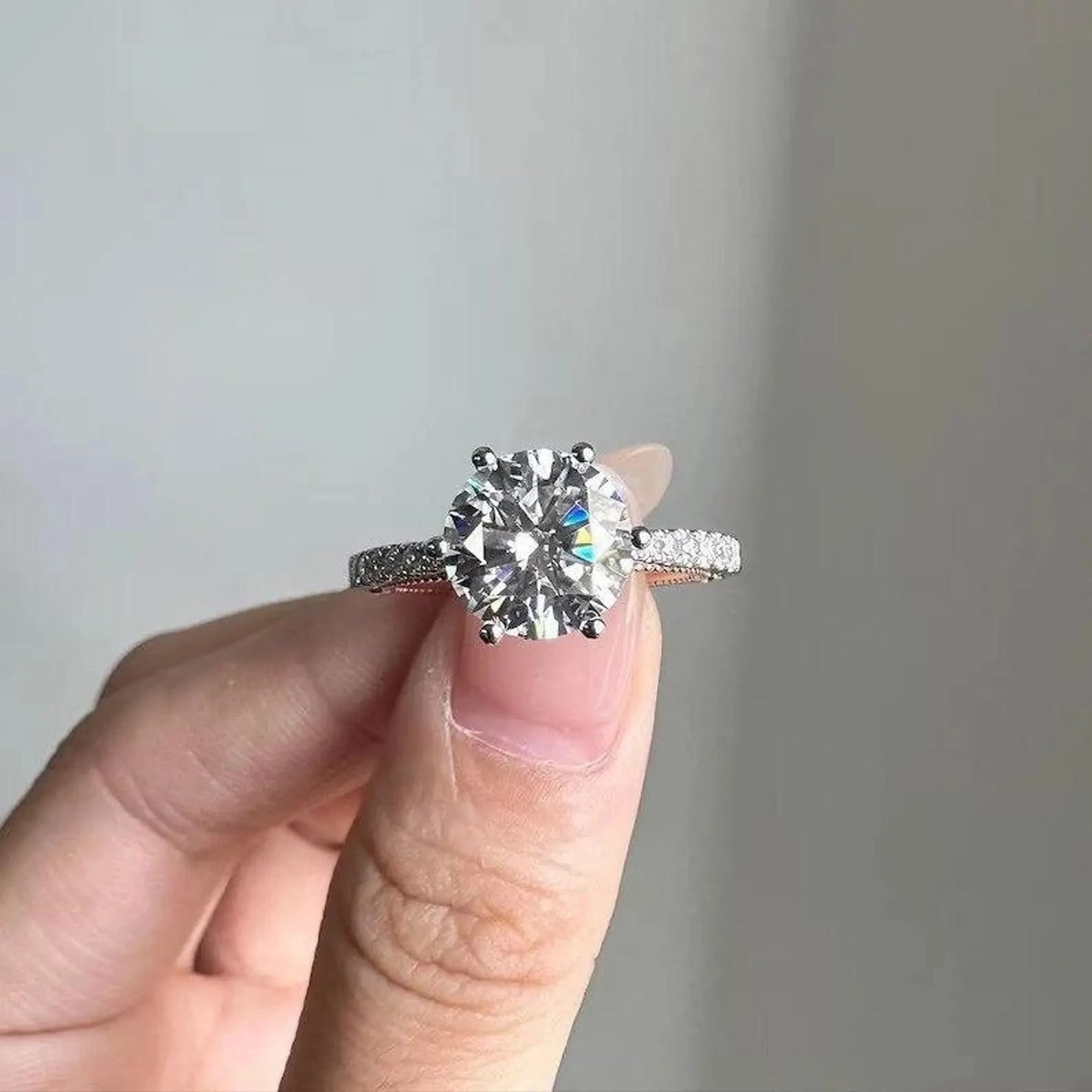 3 CT Round Cut Moissanite Diamond Engagement Ring, 14K Solid Gold Lab Grown Diamond Ring