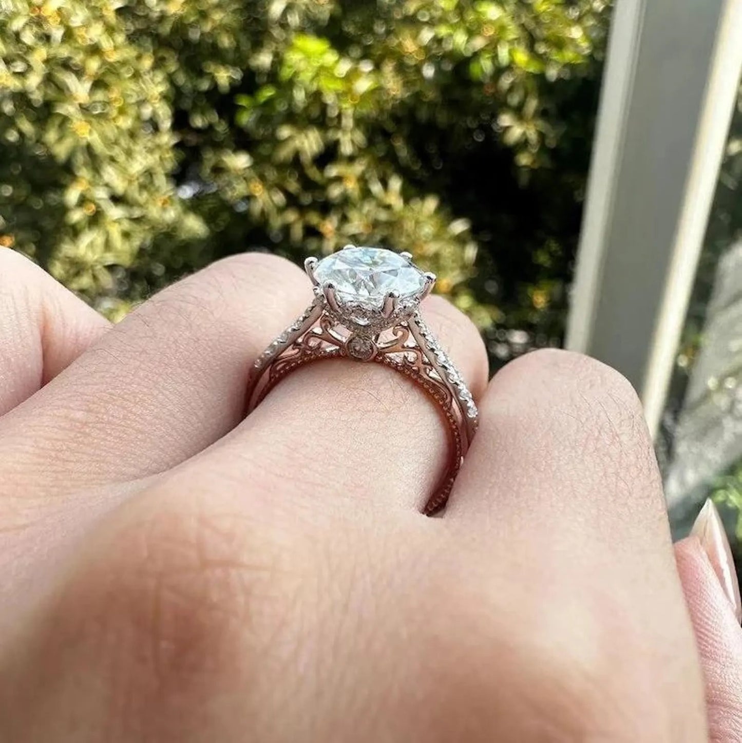 3 CT Round Cut Moissanite Diamond Engagement Ring, 14K Solid Gold Lab Grown Diamond Ring