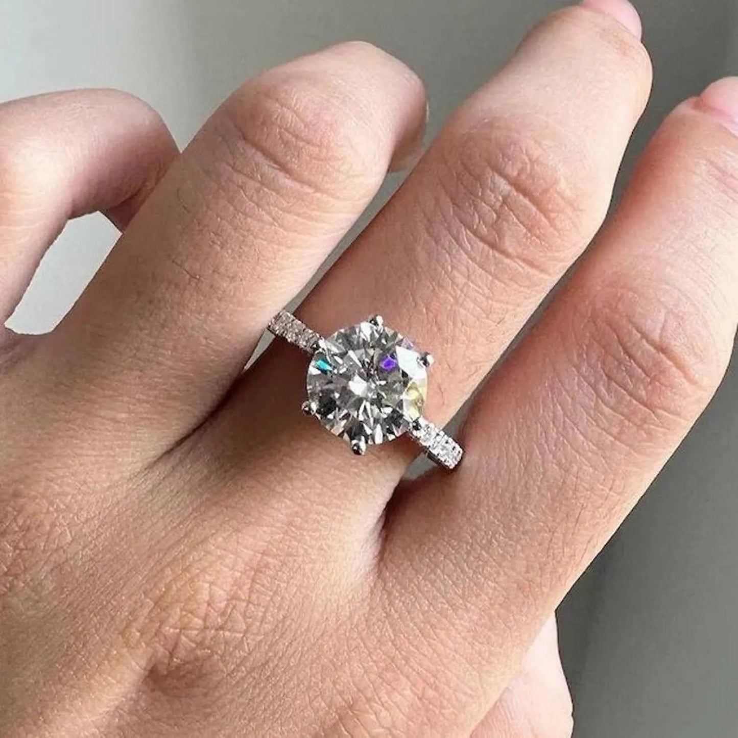 3 CT Round Cut Moissanite Diamond Engagement Ring, 14K Solid Gold Lab Grown Diamond Ring