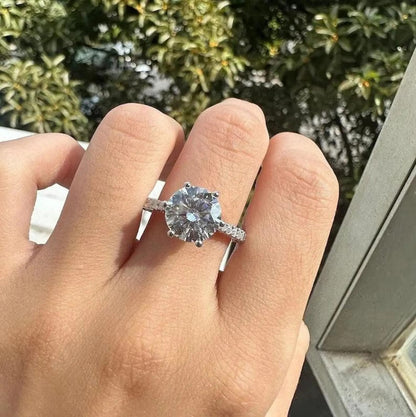 3 CT Round Cut Moissanite Diamond Engagement Ring, 14K Solid Gold Lab Grown Diamond Ring